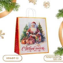 Пакет крафт "С Новым Годом" 32 х 17,5 х 37 см.