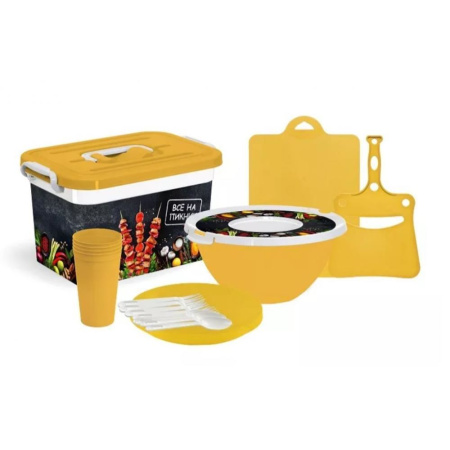 Набор пластиковый посуды для пикника 4 персоны 20 пр 35,5*23,5*19 см Все на пикник Полимербыт 438291