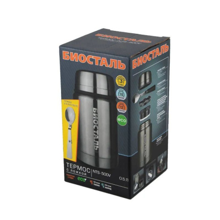 Термос Биосталь с широкой горловиной и ложкой, 0,5 л купить за 1600 ₽ в магазине «Аматис»