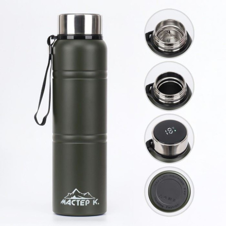 Термос "Мастер К Warm", с ситечком, с датчиком температуры, нержавеющая сталь, 800мл, зеленый купить за 1070 ₽ в магазине «Аматис»