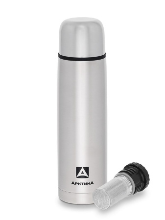 Термос Арктика 101-1000С с узким горлом и ситечком 1000мл, серебряный купить за 2410 ₽ в магазине «Аматис»