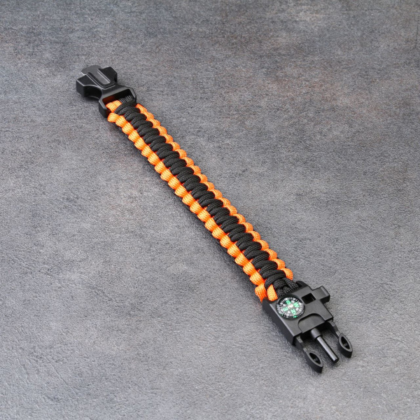 Браслет для выживания 4в1 (паракорд, компас, свисток, огниво), оранжевый, 26 × 3.5 см купить за 170 ₽ в магазине «Аматис»