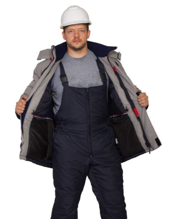 Костюм мужской зимний АМАТИС КЛАССИК NEW синий/серый/красный (куртка+полукомбинезон) купить за 10630 ₽ в магазине «Аматис»