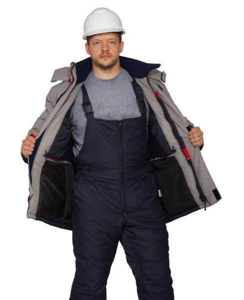 Костюм мужской зимний АМАТИС КЛАССИК NEW синий/серый/красный (куртка+полукомбинезон) купить за 10630 ₽ в магазине «Аматис»